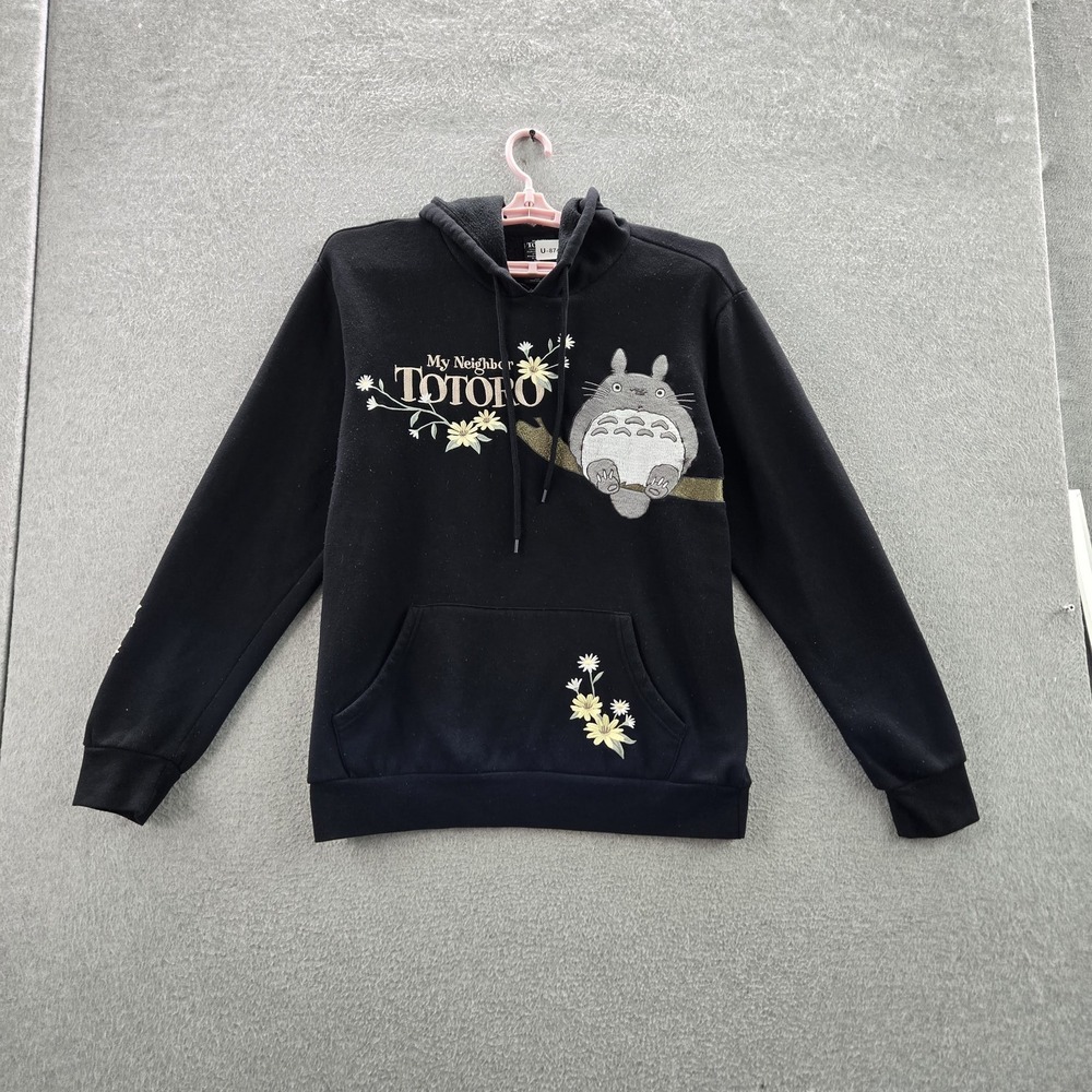 My Neighbor‎ Totoro Women Hoodie M Black Floral Ghibli Oversized Pullover
